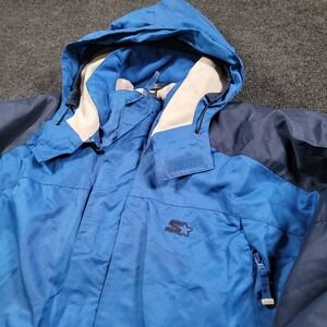 VTG Starter Jacket‎ Mens 2XL 3 in 1 Hooded Coat Blue Winter Down Ski Snow Y2K